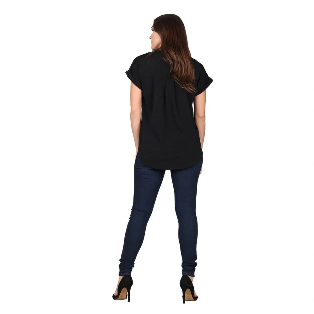 LILDY SOLID ROLLED SLEEVE TUNIC - BLACK SIZE 2XL-3XL (NEW WITH TAGS) A16